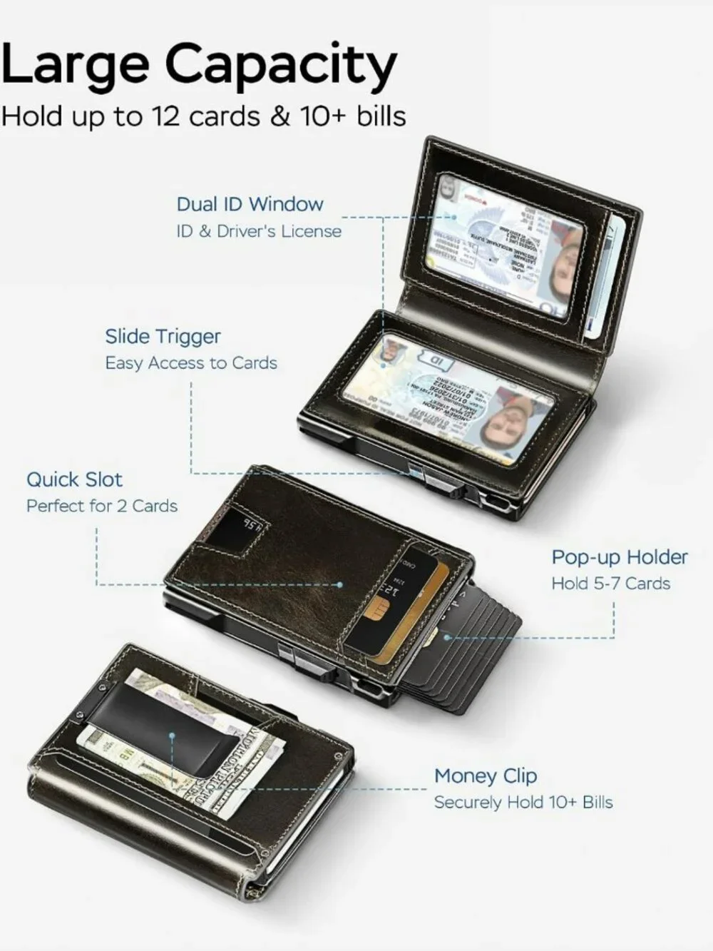 Genuine Leather Slim Minimalist Wallet for Men - RFID Blocking, Stylish